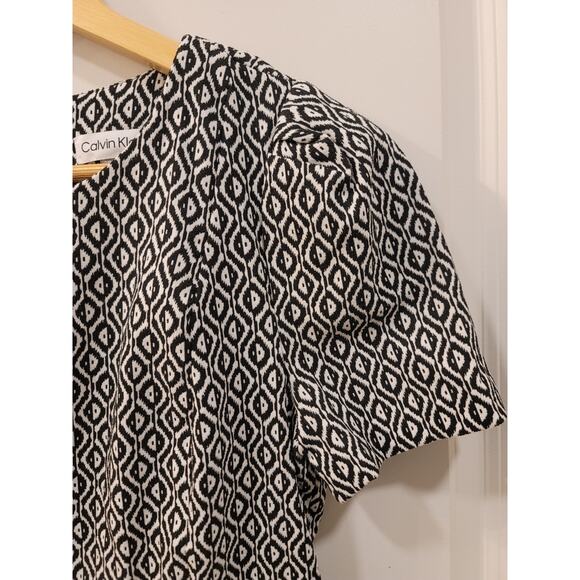 Calvin Klein Geometric Black and White Sheath Dress with Puff Shoulders - Picture 5 of 8